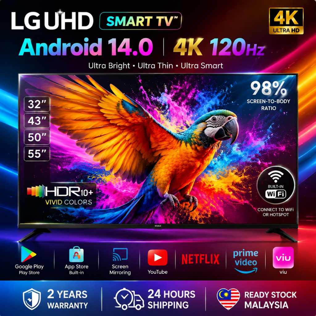 LGUHD Smart TV 32/43/50/55 inch 4K Android 14.0 TV LED WiFi Youtube Netflix HDMI Digital TV MYTV