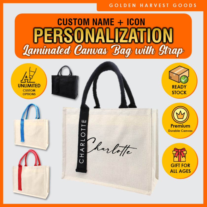 ✨[Custom Nama/Logo] Laminated Canvas Bag with Strap Personalized Sling Bag Large Capacity Custom Gift For Women Handbag