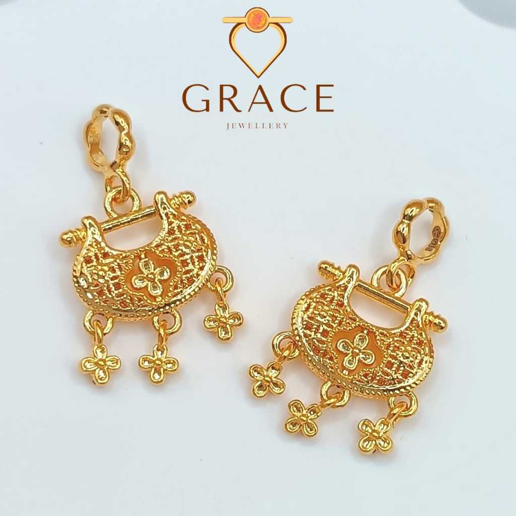 Grace Jewellery GRC000302 Gold 916 0.35gm Clover Ruyi Lock Pendant/Emas 916 Pendant Mangga VC Ruyi Mangga/黄金916四叶草如意锁吊坠
