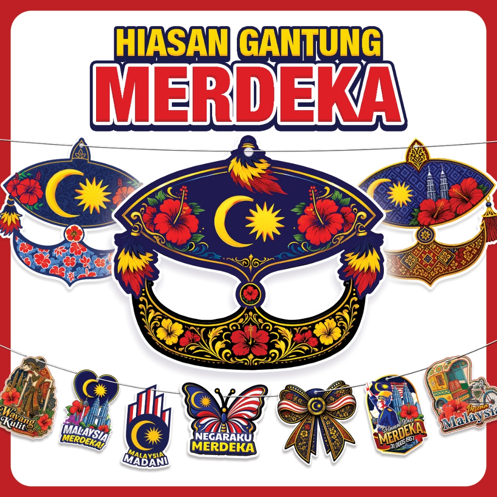 (LOOSE) HIASAN GANTUNG MERDEKA 2026 - Deko Sambutan Kemerdekaan / Artcard Wau Riben- Hiasan Pejabat / Sekolah / Kelas