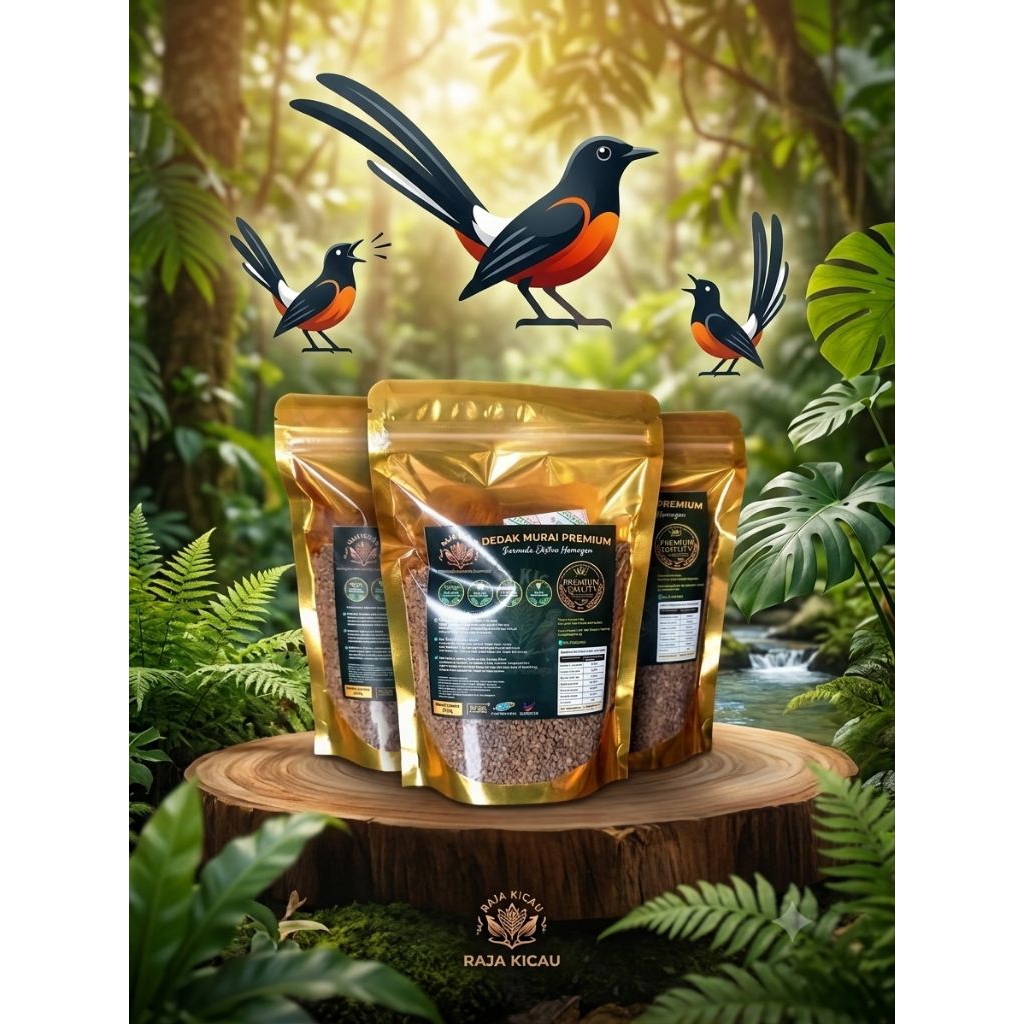 RAJA KICAU Dedak Murai Premium 250g - Formula Ekstra Homogen Makanan Burung Murai Batu Kampung Gacor & Sihat
