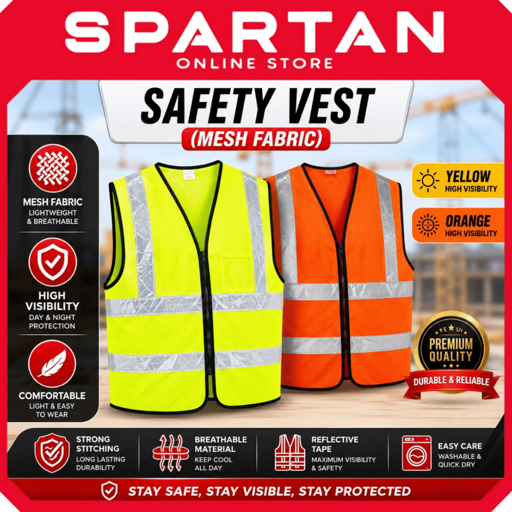 Reflective Safety Vest | High Visibility | Mesh & Zip Type | Unisex Work Vest Baju Keselamatan Pantul Cahaya