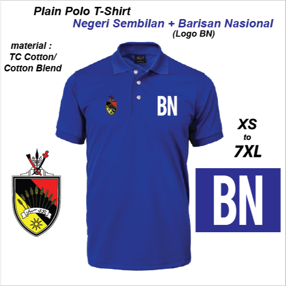 Negeri Sembilan BN Baju Kolar Cotton Blend Polo Shirt Collar Parti Barisan Nasional PRN Negeri Pilihan Raya