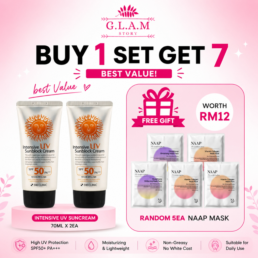 3W CLINIC Intensive UV Sunblock Cream / Collagen / Vita Moist / BB Cream / Aloe / Green Tea Sunscreen 70ml
