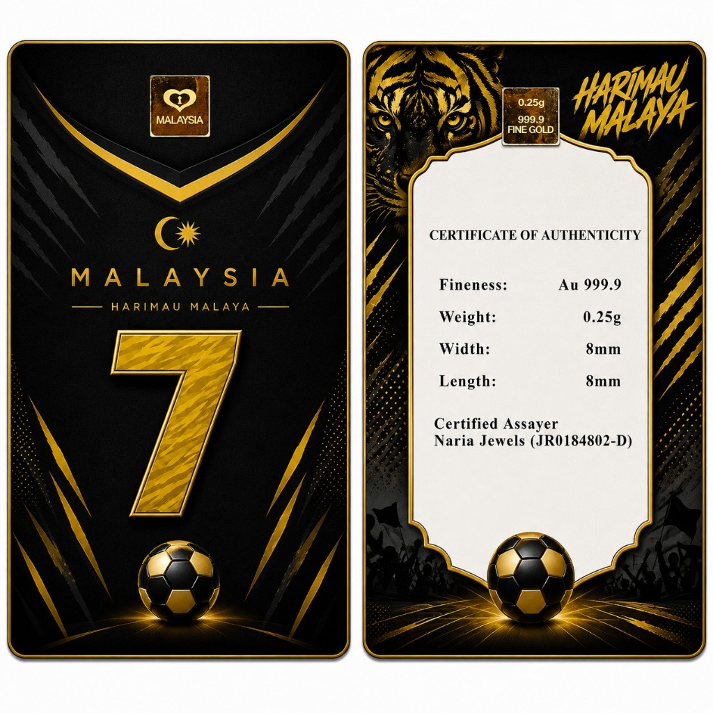 Naria 999.9/24K Gold Bar 0.25gm Harimau Malaya Malaysia Design Football Series Gold&hellip;