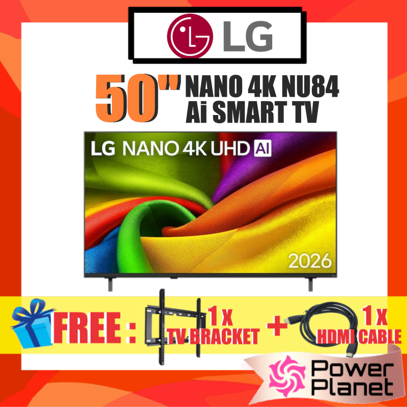 [FREE TV BRACKET & HDMI CABLE] LG 50" NANO 4K UHD AI NU84 Smart Ai TV (2026) 50NU845BPSB