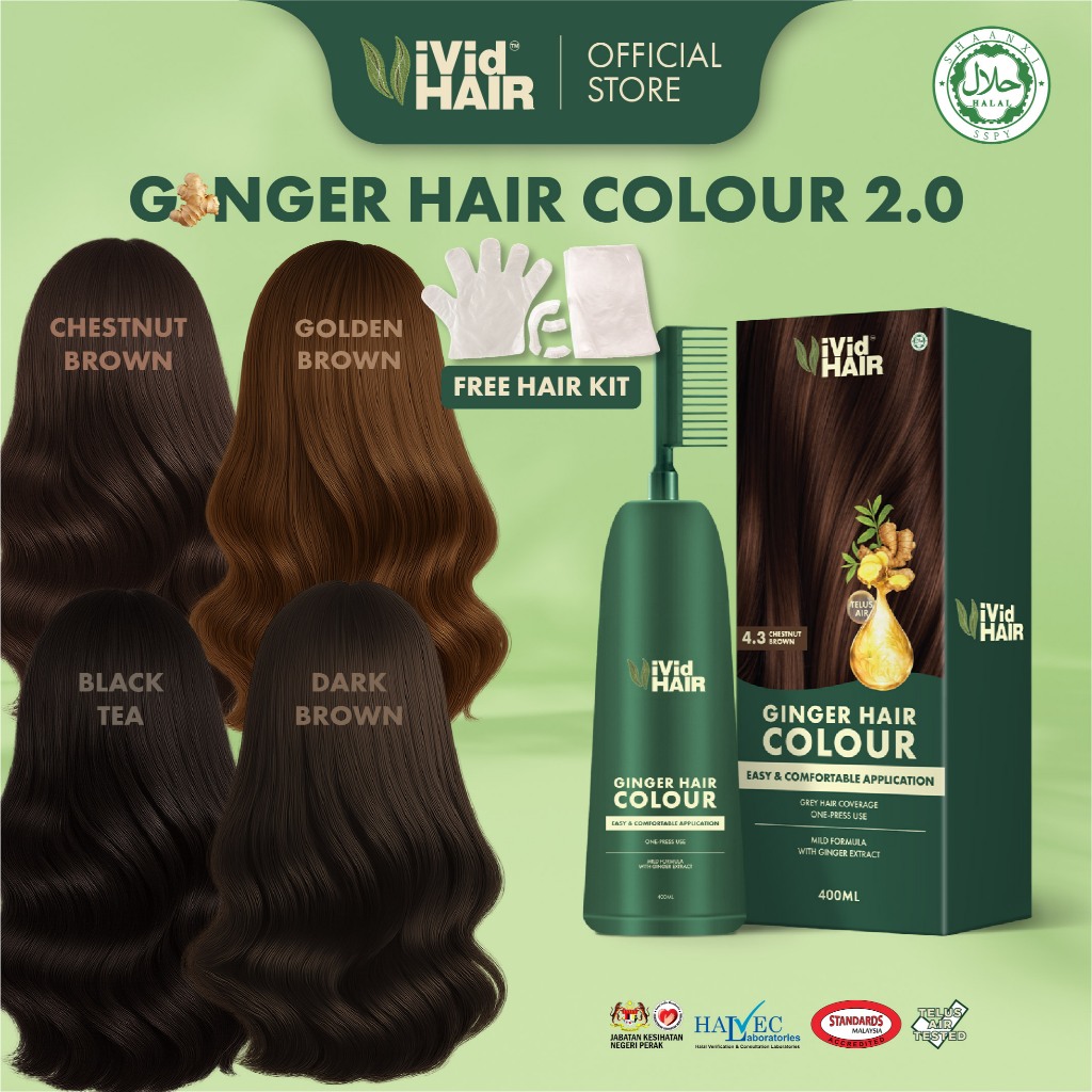 【HALAL HAIR COLOUR】400ml Tutup Uban Ginger Hair Dye Telus Air Organic Color Wash Shampoo Sah Solat Cover Grey Fast Hair
