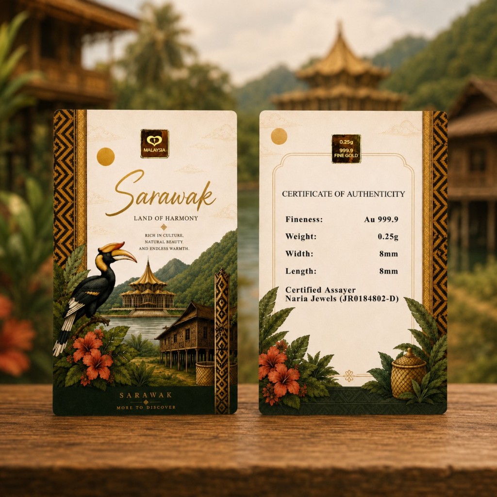 Naria 999.9/24K Gold Bar 0.25gm Negeri Sarawak Design Edisi Malaysia Pelaburan Emas&hellip;