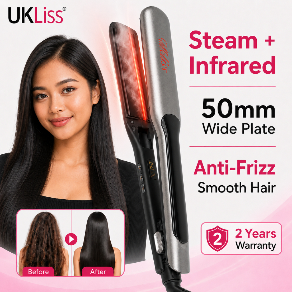 UKLiss Steam Hair Straightener Negative Ions Infrared Flat Iron 50mm Wide Plate Anti Frizz Ceramic Hair Iron 直板夹