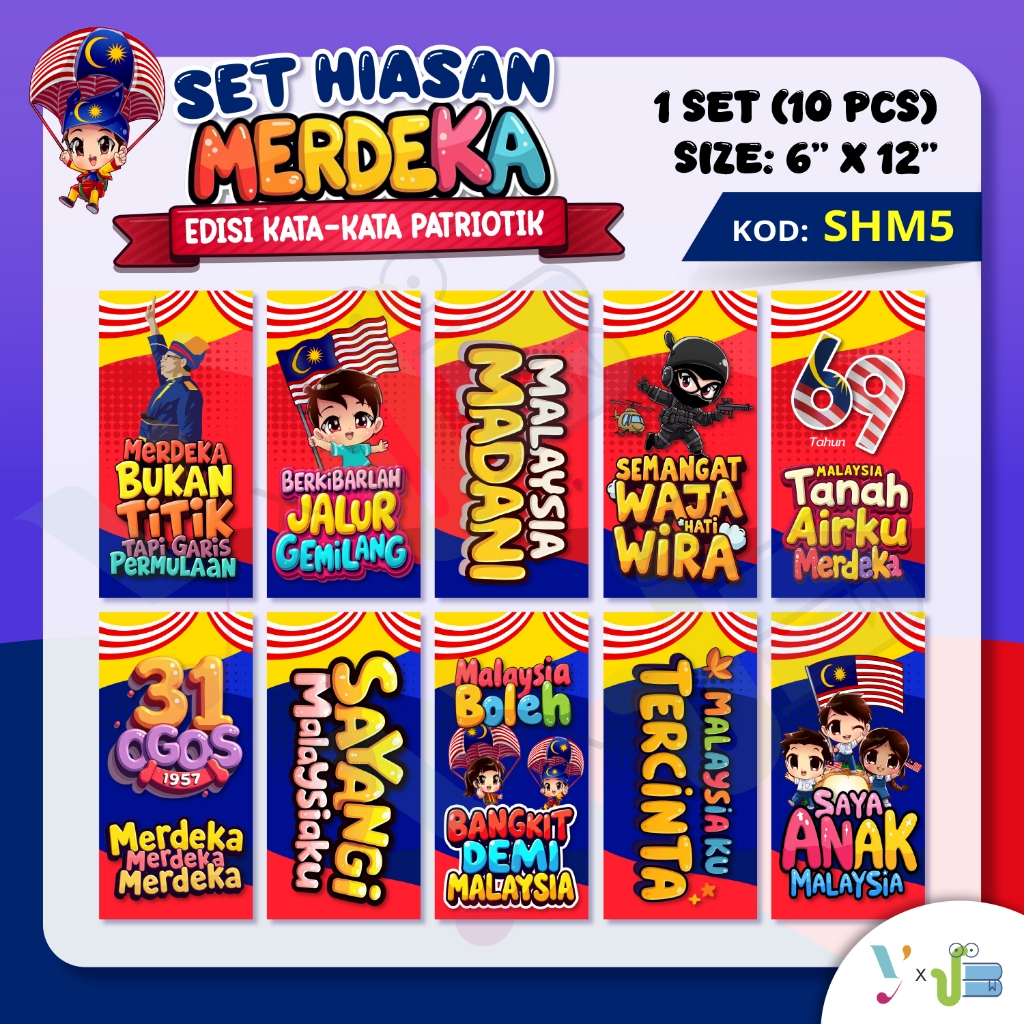 SET 10PCS BANNER HIASAN DEKO KATA-KATA PATRIOTIK TEMA MALAYSIA / INFO PERDANA MENTERI MALAYSIA DESIGN TERKINI 2026