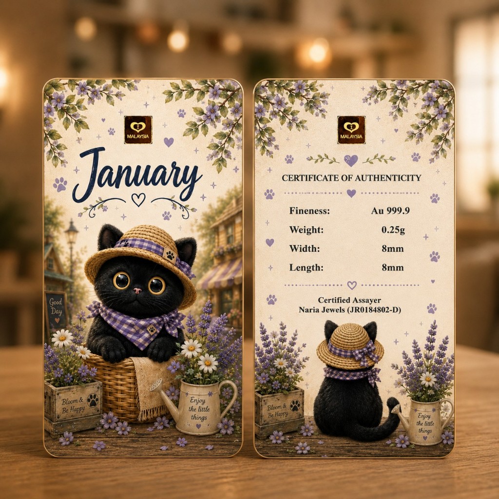 Naria 999.9/24K Gold Bar 0.25gm January Cute Cat Design Gold Investment Pelaburan&hellip;