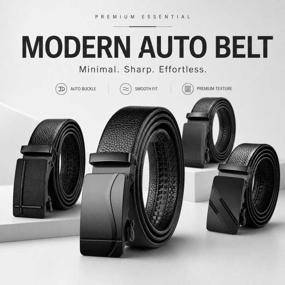 Realeos Men Automatic Buckle Belt Black Adjustable Ratchet Tali Pinggang Lelaki Formal Business Casual
