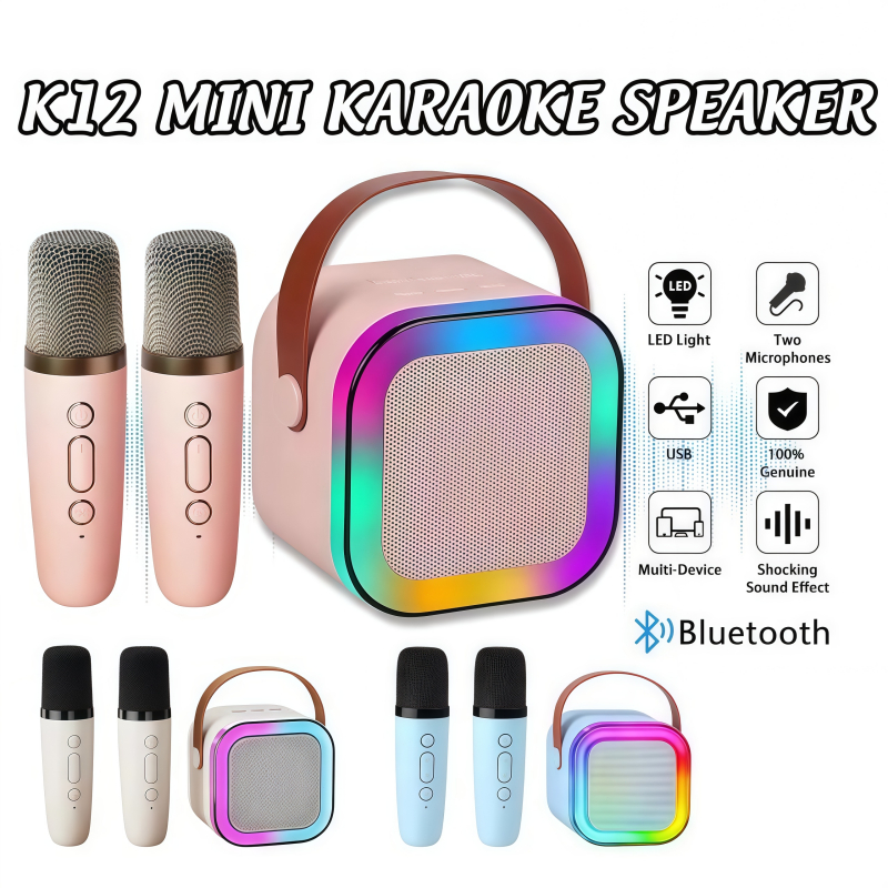 K12 Mini Karaoke Wireless Audio Speaker Bluetooth Microphone set Portable Home KTV With 2 Microphone