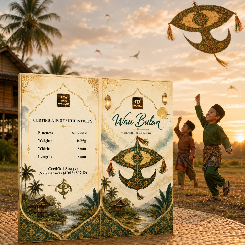 Naria 999.9/24K Gold Bar 0.25gm Wau Design Traditional Malaysian Heritage Collection Emas&hellip;