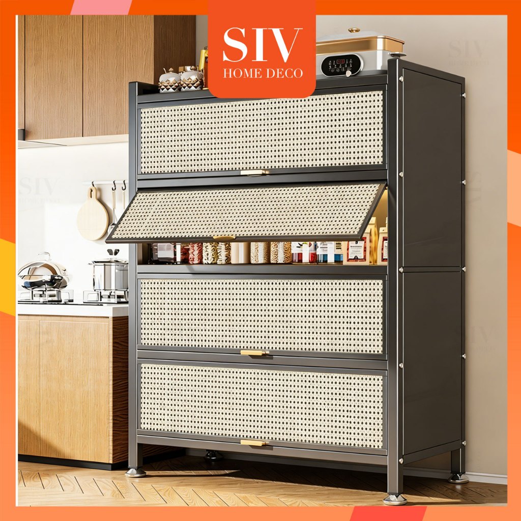 [Upgrade] SIV Rak Kabinet Dapur Kitchen Cabinet Rack Microwave Oven Cabinet Kitchen Storage Racks Shelf with Doors