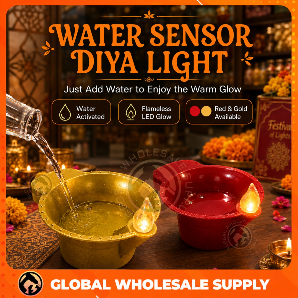 1PC LED Red/Gold Deepavali Flameless Water Sensor Diya Lamp Warm Light Lampu Hiasan Diwali Oil Lamp for Indoor Decor