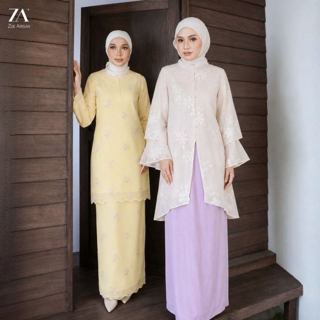 ZOE ARISAH Qairen Jeslyna Kurung Kebarung Moden Baju Raya 2026 Textured Soft Silk Organza Perempuan Viral ZOE ARISSA