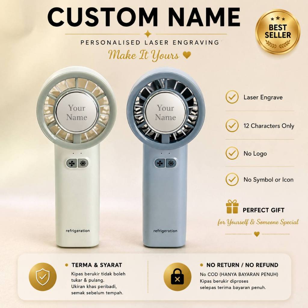 CUSTOM NAMA MINIFAN SEMI REFRIGERATION F904 HIGH SPEED Kipas Fan USB Fan Kipas Custom Cenderahati