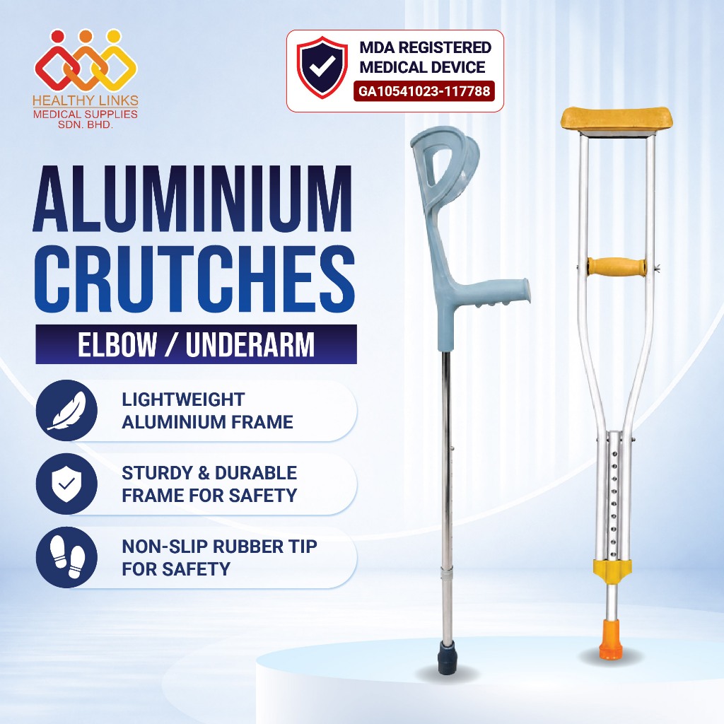 Aluminium Elbow & Underarm Crutch Height Adjustable - Medical Walking Aid Tongkat Pesakit
