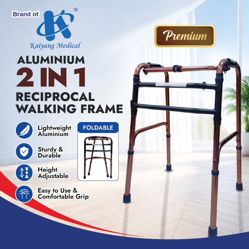 2 in 1 Aluminium Reciprocal / Foldable Stainless Steel Walking Frame Walking Aid Tongkat Bantu Jalan