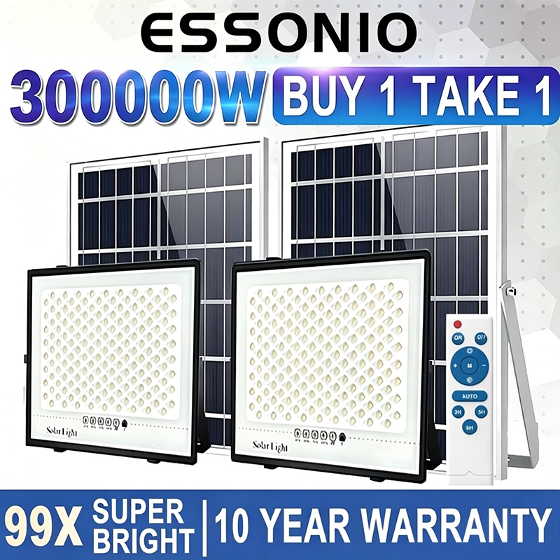 ESSONIO 300000W Lampu Solar Outdoor Waterproof IP68 BUY 1 TAKE 1 Lampu Sorot Solar Flood Light LED