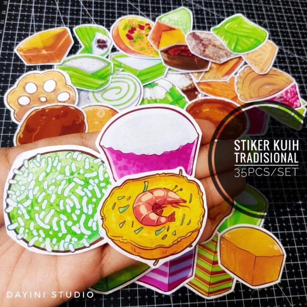 35pcs Sticker Set Kuih Tradisional Melayu Cute | Sticker Kuih Malaysia | Deco Planner Journal Scrapbook | Hadiah