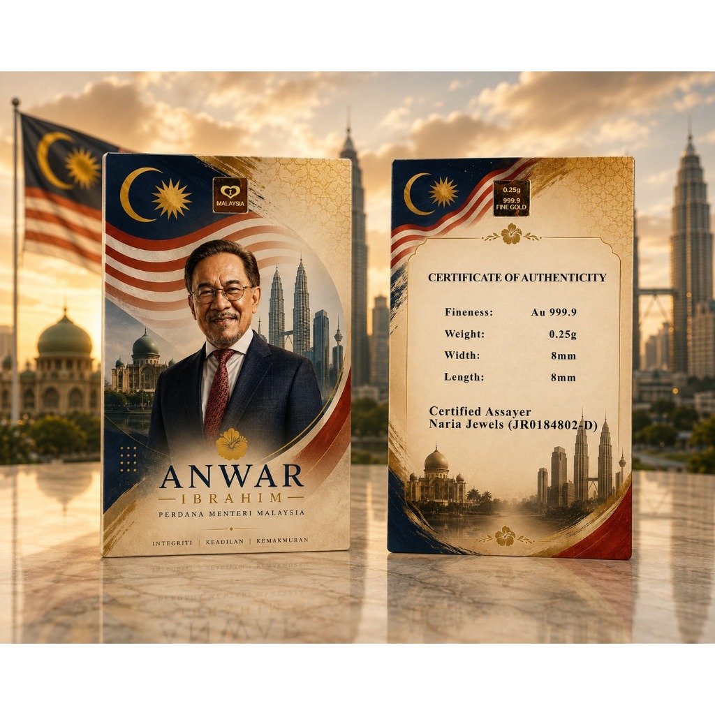 Naria 999.9/24K Gold Bar 0.25gm Perdana Menteri Anwar Ibrahim Design Edisi Tokoh&hellip;