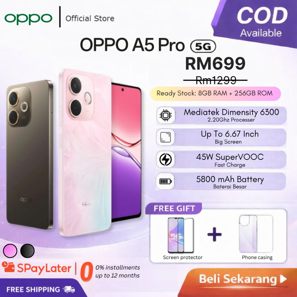 OPPO A5 Pro 5G 8GB+256GB | Malaysia Set | IP66/IP68/IP69 Water Resistant | Fast Shipping | Ready Stock MY