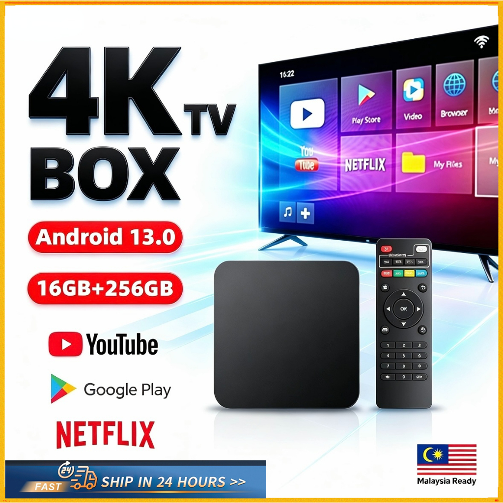 2026 New16GB+256GB Android 13.0 TV Box 4K Ultra HD Netflix YouTube Google Play Store Smart TV Box 电视盒 安卓盒子