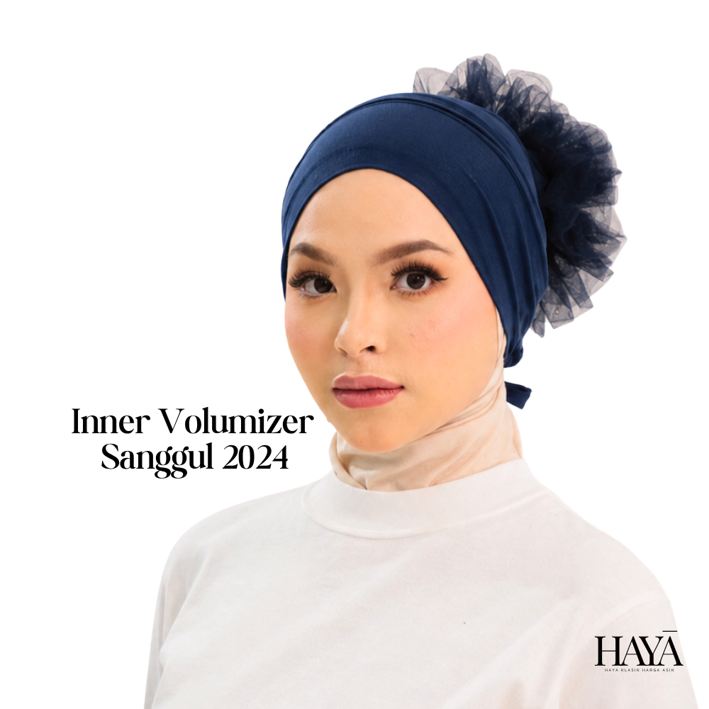 (NAVY BLUE) HAYA GROUP Inner Sanggul 2024 Tie Back Inner Volumizer Scarf Adjustable Anak Tudung Wanita