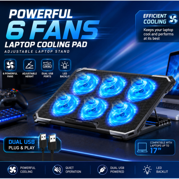 Six Fans Laptop Cooler Stand USB Cooling Fan Laptop Cooler Laptop Fan Kipas Laptop USB Fan Laptop Laptop Cooling