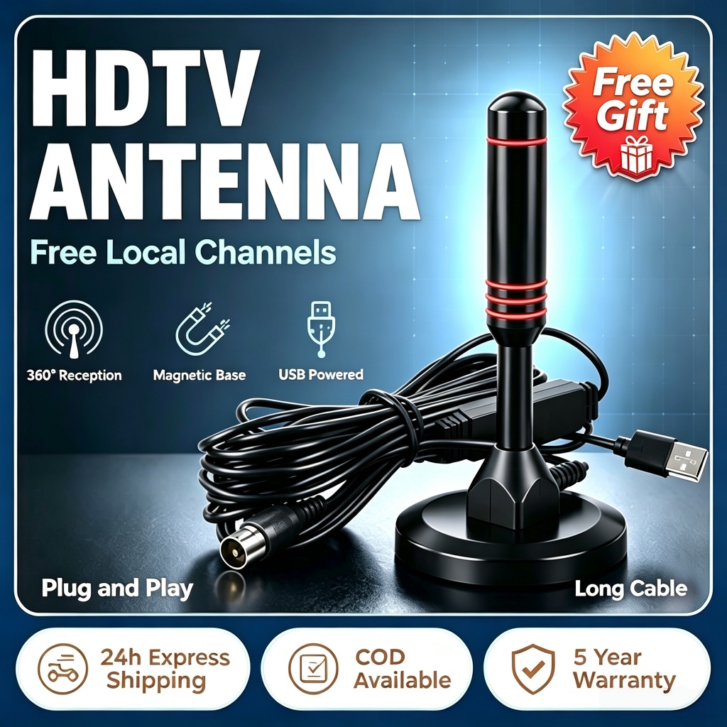 Indoor Digital HDTV TV Antenna Aerial Amplified 200 Mile Range VHF UHF