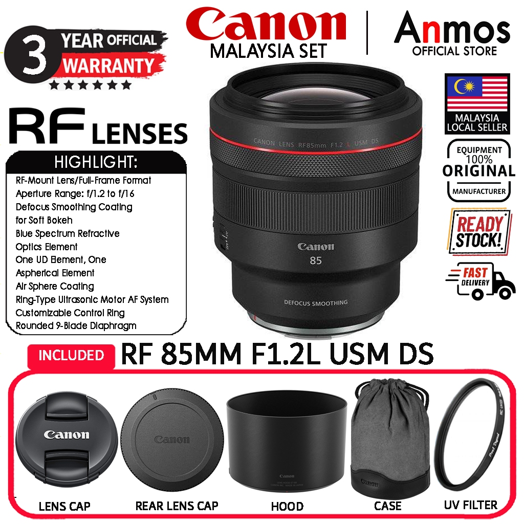 CANON RF 85MM F/1.2 L USM DS LENS ( CANON MALAYSIA 3 YEARS WARRANTY )