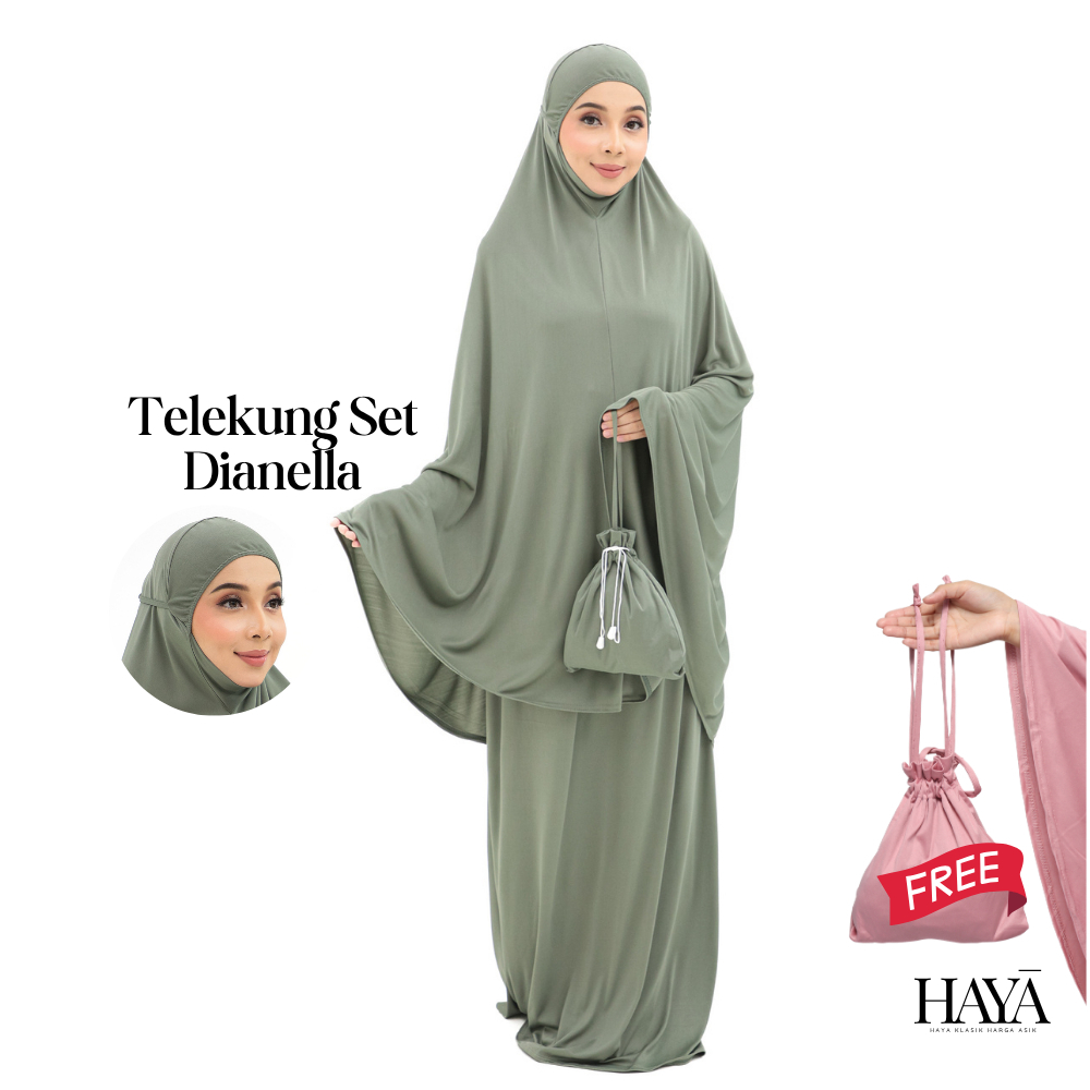 HAYA GROUP Dianella Women Telekung Travel Basic Set Lycra Viscose Lightweight For Dewasa Perempuan Muslimah
