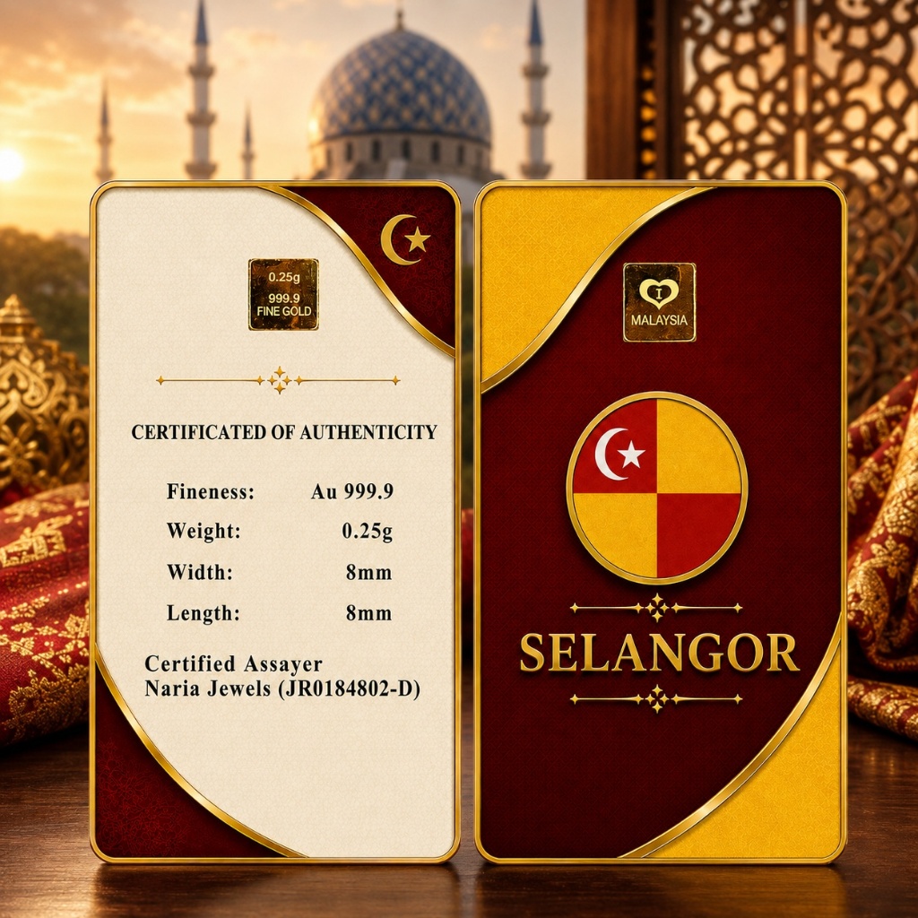Naria 999.9/24K Gold Bar 0.25gm Selangor Design Edisi Negeri Malaysia Selangor Collection&hellip;