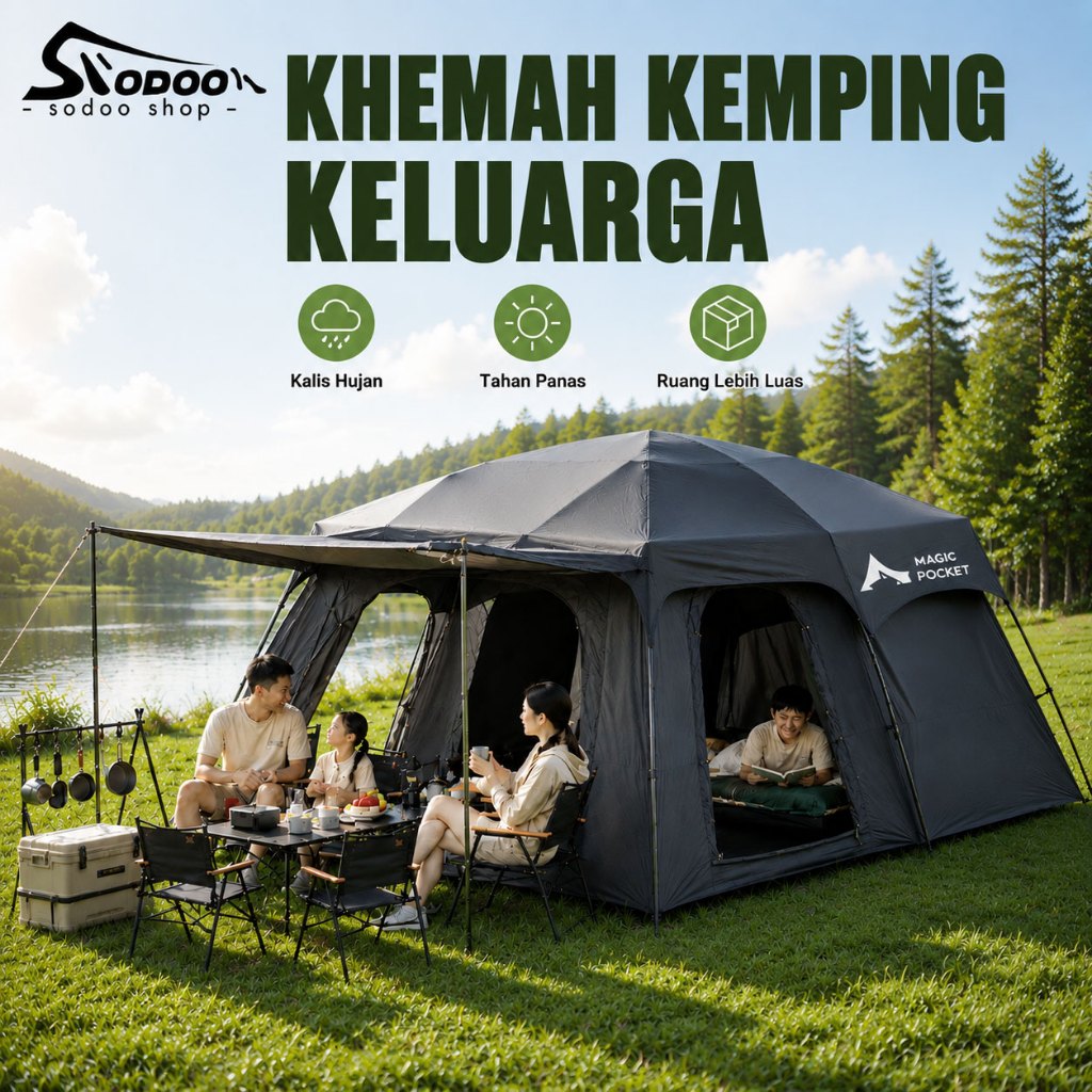 SODOO 4-14 Person Khemah Camping Tent Large Khemah Unta Camel Tent Waterproof Beser Khemah Camping Family Tent
