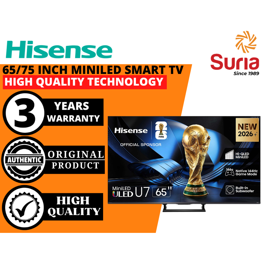 (Free Delivery Kedah,Penang & Perlis)Hisense 65"/75" 4K AI RGB QD-MINILED UHD Smart TV 65U7S 75U7S