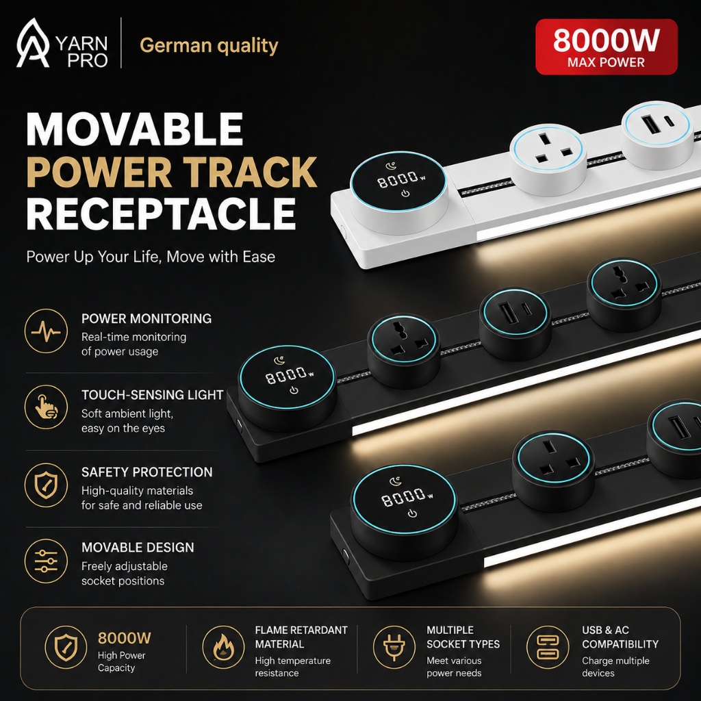 ⚡New⚡Power Track Socket with LED Display Voltage/Power Decorative Light Strip 8000W High Power Fast Charging for Home