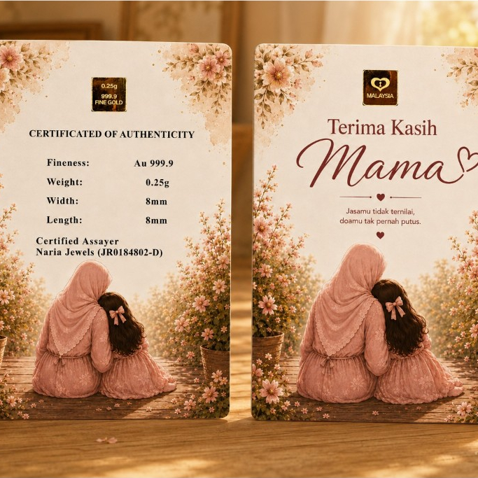 Naria 999.9/24K Gold Bar 0.25gm Terima Kasih Mama Design Emas Tulen Hadiah&hellip;