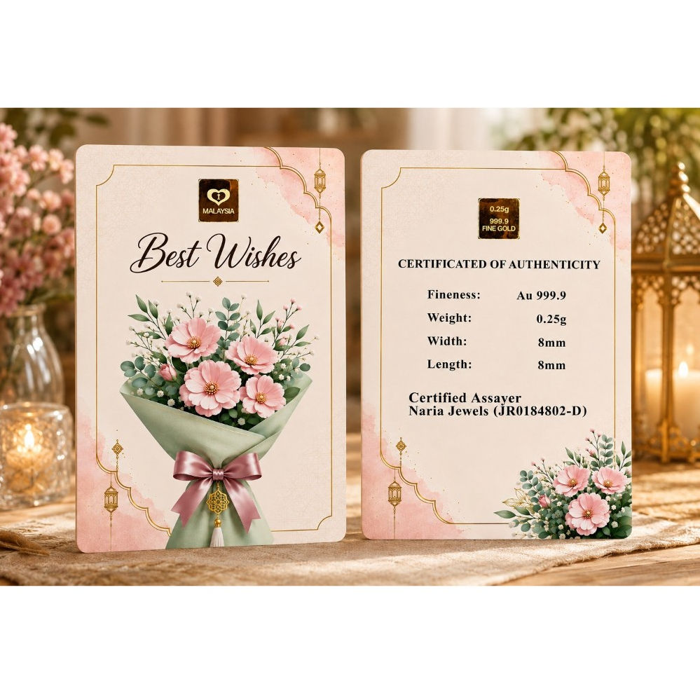 Naria 999.9/24K Gold Bar 0.25gm Best Wishes Design Emas Tulen Hadiah Istimewa&hellip;