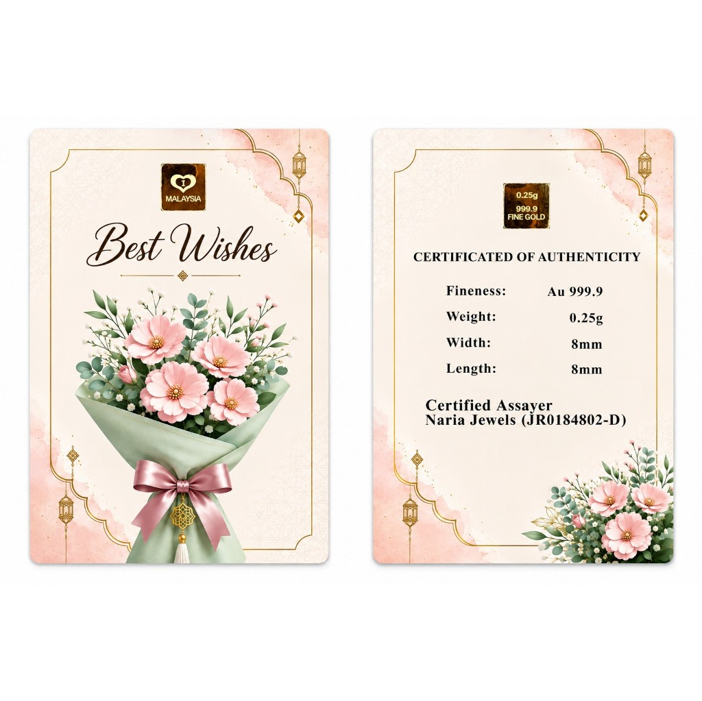 Naria 999.9/24K Gold Bar 0.25gm Best Wishes Design Emas Tulen Hadiah Istimewa&hellip;