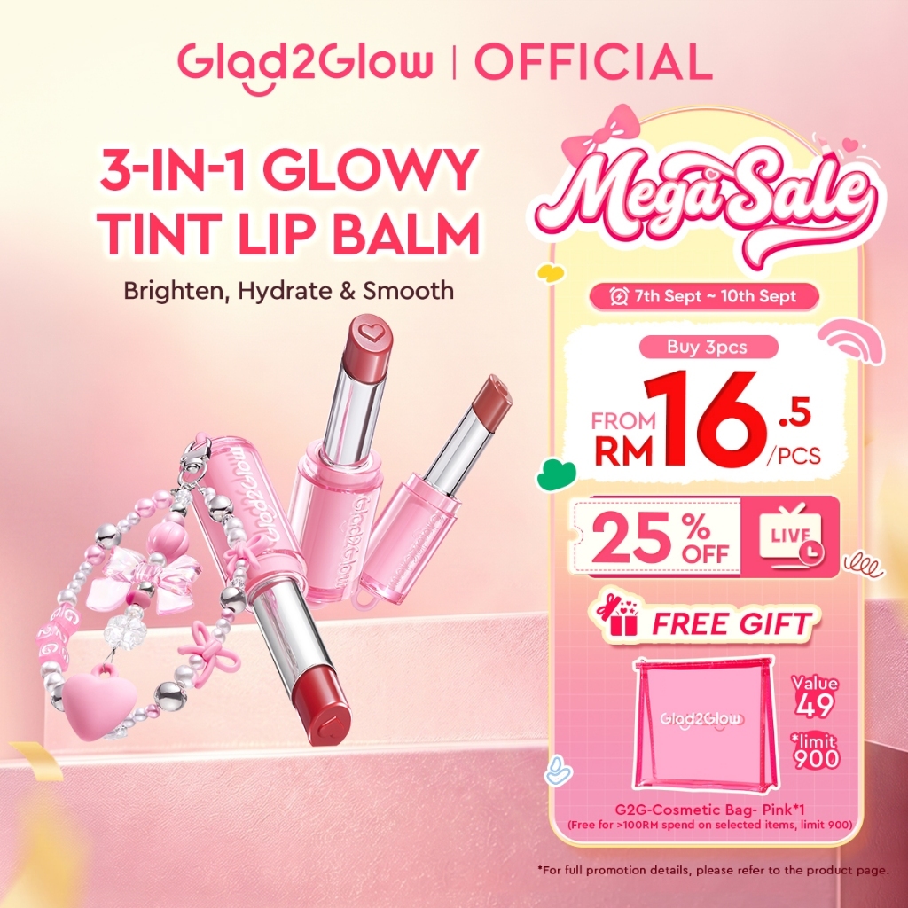 【Live Extra】Glad2Glow 3-IN-1 GLOWY TINT LIP BALM Brightening Formula Boost Lip Vitality HydraLock g2g