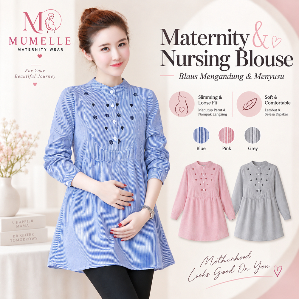 [D01] READY STOCK PENANG Long Sleeve Pregnant Blouse Maternity blouse Baju Mengandung Nursing Cloth