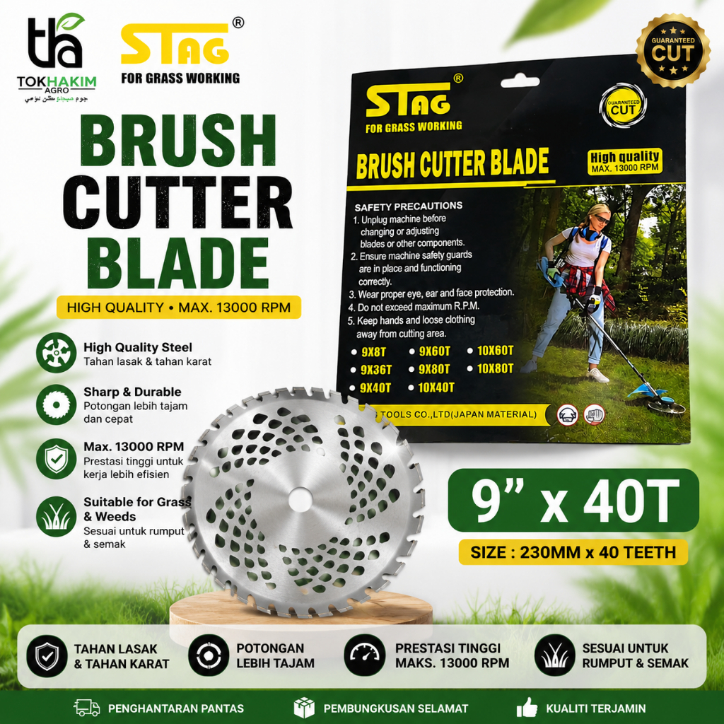 Brush Cutter Blade 9" 40T | Mata Pisau Mesin Rumput 40 Gigi | Pisau Mesin Potong Rumput