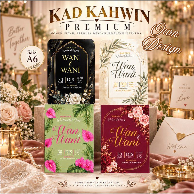 TBF Own design A6 Kad Kahwin Digital Print | Free Envelop | Own Design Printing | Wedding Card | Kad Kahwin | Tebal Artc