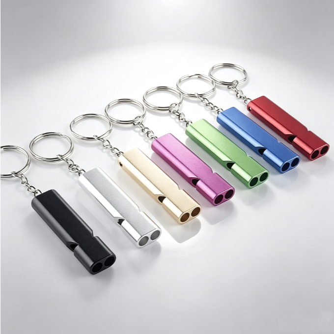 Dual-Tube SOS Emergency Survival Whistle, Aluminum Alloy Loud Whistle Keychain, Outdoor EDC Gear 口哨