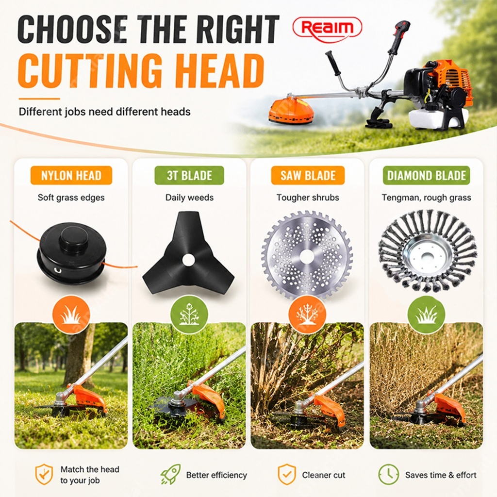 REAIM 2/4 Stroke Mesin Potong Rumput Straight Shaft Trimmer Brush Cutter Grass Bensin Foldable