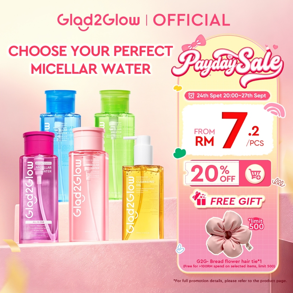 Glad2Glow Micellar Water Makeup Remover Cleansing Oil Glowing Boosting/Acne/Sensitive Care Skin Cleanser Face
