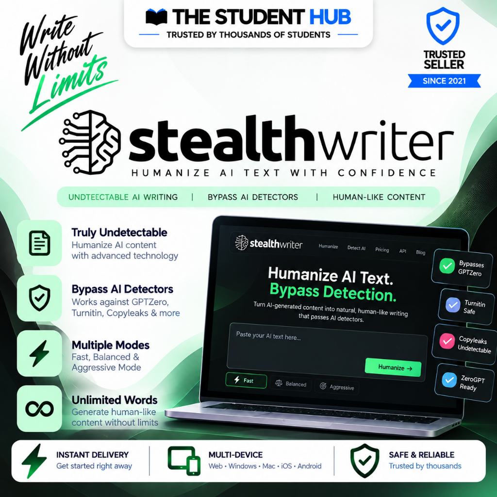 [Online] StealthWriter AI Premium Bypass AI Rate | Unlimited Plan | AI Humanizer | Instant Delivery