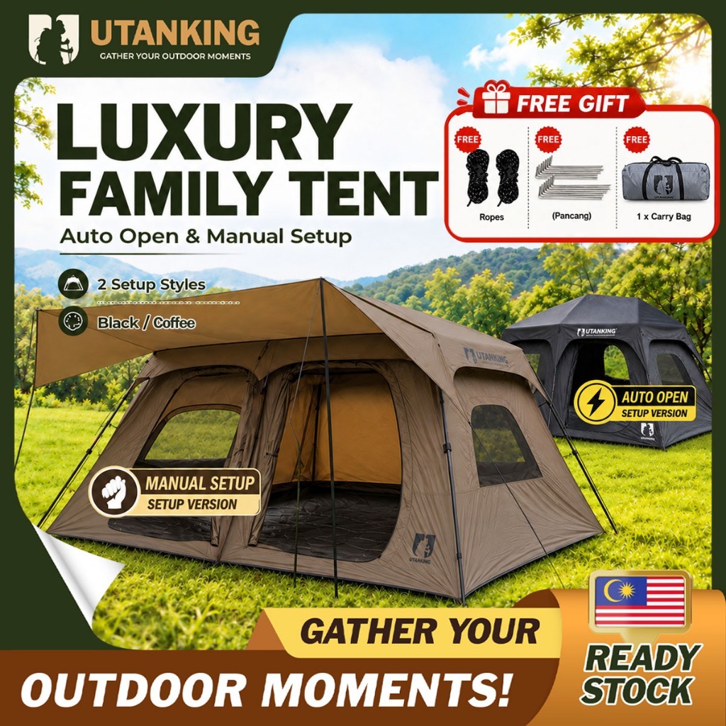 UtanKing™ Large Family Camel Tent Khemah Unta Besar Auto Tent Outdoor Camping Tent Big Foldable Khemah Camping Keluarga